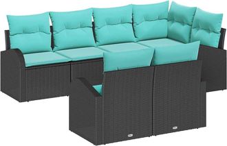 vidaXL Conjunto De Sof&aacute; De Jard&iacute;n 7 Uds. Negro Y Turquesa Vidaxl