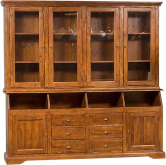 Biscottini International Biblioteca De Estilo Country De Madera Maciza De Tilo Acabado Con Efecto Nogal 230x50x226 Cm