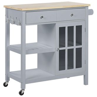 Beliani Carrito De Cocina Mdf Gris Madera Clara Almacenamiento Superior Estantes Cajones Con Ruedas Estilo Escandinavo Genoa