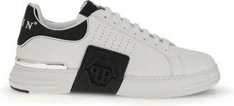 Philipp Plein White Calf Leather Bos Taurus Athletic Mens Sneakers