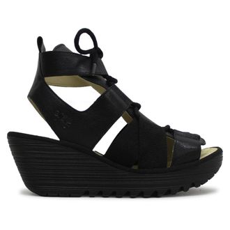 FLY London YACA413FLY Mousse Leather Womens Comfort Sandals - Black - Size:UK 4