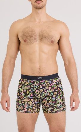 Saxx Vibe Xtra Soft Comfort Boxer Briefs in Amate Garden-Black at Nordstrom, Size Xx-Large