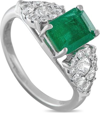 Luxury Bazaar 18K White Gold 0.50ct Diamond and Emerald Ring MF14-070726
