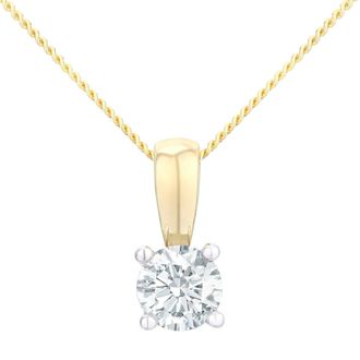 Jewelco London 18ct Gold Round 1/2ct Diamond Solitaire Pendant Necklace 18 inch - PP0AXL1896Y18JPK