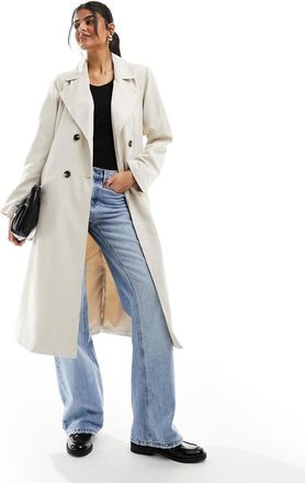 Pieces belted trench coat in stone-Neutral
