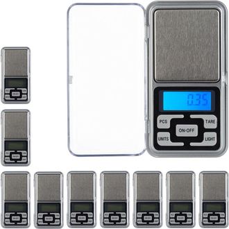 Relaxdays Set De Cuatro B&aacute;sculas Digitales De Bolsillo, Hasta 200g, Funci&oacute;n De Tara, Recuento, Calibrable, Plateado - Relaxdays