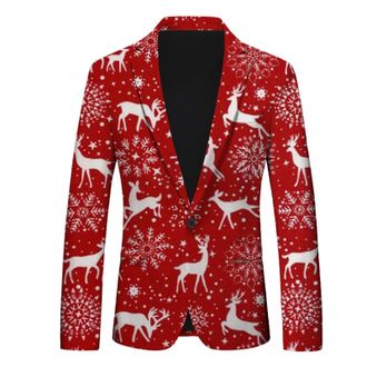 Generic Mens Christmas Blazer Christmas Suit Jacket for Men Xmas Tree Santa Reindeer Snowflake Print Suit Jackets Stylish Lapel Neck One Button Slim Fit Suit 