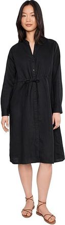 Eileen Fisher Petite Organic Linen Mandarin Collar Dress Womens Dress Black : PXS