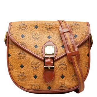MCM Pre-owned Visetos Schoudertas - Dames - Pre-owned - Bruin - Maat: ONE Size Leer
