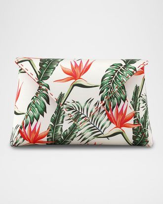 TYLER ELLIS Lee Small Pouchet Plant-Print Satin Clutch Bag