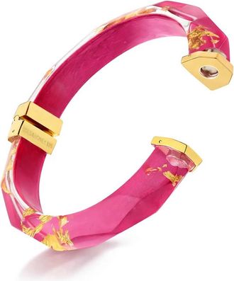 Gold & Honey Womens Thin Faceted Lucite Bangles In Pink Peacock Gold Leaf