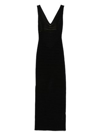 Elisabetta Franchi Black Long Dress In Openwork Knit