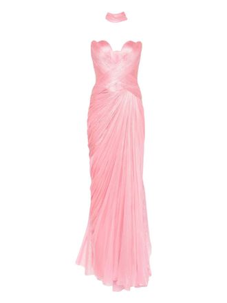 Iris Serban Luna metallic maxi-jurk met sweetheart hals - Roze