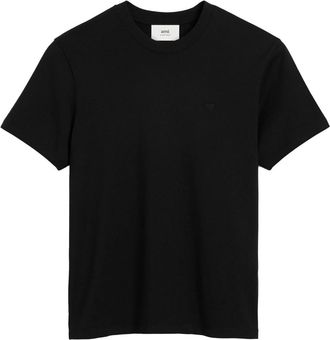 Ami Mens Ami De Coeur Motif Embroidered Logo T-Shirt in Black Cotton - Size Small