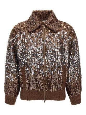 Brunello Cucinelli sequin-embellished cardigan - Brown
