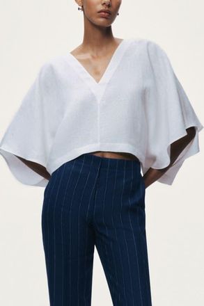 Nocturne Belt Detail V-Neck Blouse in Ivory at Nordstrom, Size Medium
