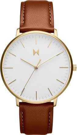 MVMT Legacy Slim Leather Strap Watch, 42mm in White at Nordstrom