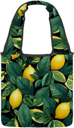 Generic Green Lemon Tree Reversible Canvas Shoulder Tote - Double-Sided Print, 12oz Cotton, 27cm Drop, Fold-Flat Bag for Travel, Shopping, Street Outings
