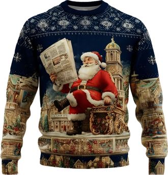 Generic Light Up Christmas Jumpers for Men Funny Reindeer Sweatshirt 3D Printed Sweater Fleece Lined Pullover 1/77 Zip Xmas Jumper Long Sleeve Sweaters Casual