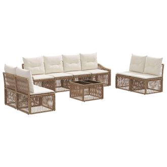 vidaXL Conjunto De Sof&aacute;s De Jard&iacute;n 9 Pcs Beige Rat&aacute;n Sint&eacute;tico Vidaxl