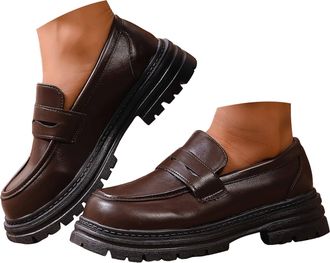 Generic Loafers for Women Leather Chunky Platform Lug Sole Slip On Loafer Classic Round Toe Comfortable Dressy Business Casual Work Shoes Womens Orthopedic Lo