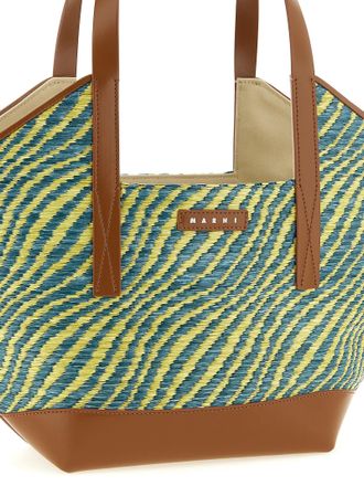 Marni Striped Polyamide and Leather Tote Bag - Green