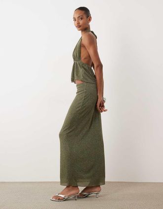 Gina Tricot Gina Tricot - Mix & Match - Gonna lunga kaki glitterato-Verde