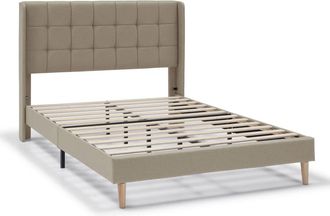 HOMN Estructura de cama tapizada de 30 cm, 135/140x190 cm, beige
