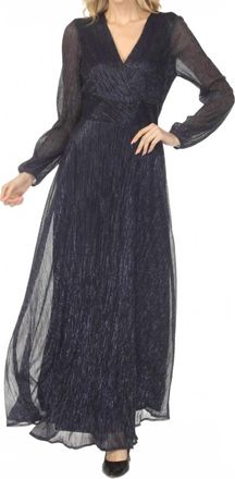 Joseph Ribkoff Metallic Wrap V-Neck Maxi Evening Dress In Navy
