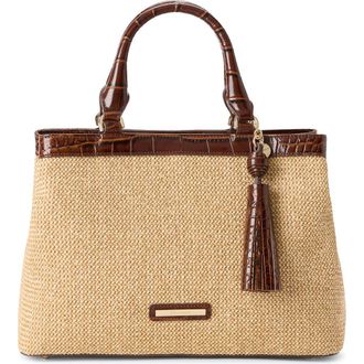 Brahmin Small Denise Croc Embossed Leather Satchel in Pecan Windswept at Nordstrom