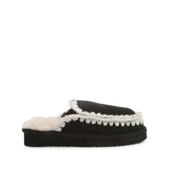 Mou Zwarte Schapenvacht Pantoffels Gehaakt Ronde Neus - Dames - Slip ons - Zwart - 37 EU - Leer - Schoenen