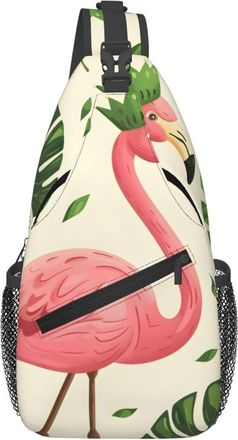 Generic Pink Flamingo Wearing A Crown Shoulder Bag With Zipper Cross Body Bag Adjustable Chest Backpack For Shopping Sports Casual