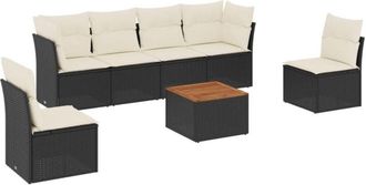 vidaXL Vidaxl - Set De Comedor De Jard&iacute;n 7 Pzas Y Cojines Rat&aacute;n Sint&eacute;tico Negro
