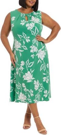 London Times Keyhole Midi Dress in K Green/Ivory at Nordstrom Rack, Size 14W