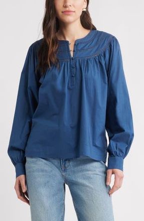 Caslon Cotton Voile Popover Top in Navy Denim at Nordstrom Rack, Size X-Small