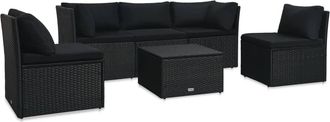 vidaXL Set De Muebles De Jard&iacute;n 4 Pzas Y Cojines Rat&aacute;n Sint&eacute;tico Negro Vidaxl