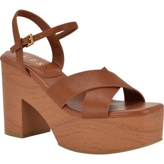 Guess Qeelin Ankle Strap Platform Sandal in Dark Natural at Nordstrom, Size 5.5