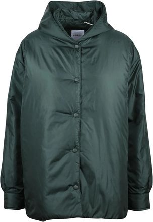 Aspesi Padded Green Down Jacket with Snap Closure and Functional Pockets