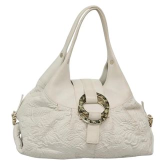 Bulgari Chandra Hobo Leather White Leather Handbag (Pre-Owned)
