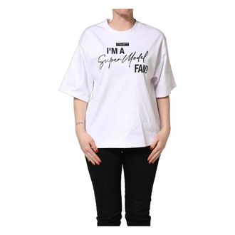 Dolce & Gabbana T-Shirts, female, White, Size: L Im A Super Model Fan Print Jersey T-shirt