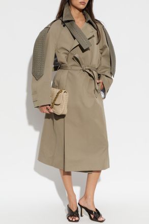 Bottega Veneta Trench Coat With Leather Inserts, Womens, Green