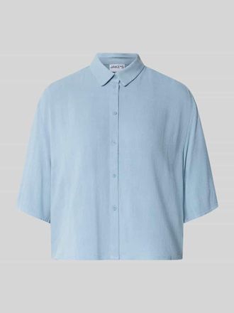 Jake*s Casual Boxy Fit Bluse aus Viskose-Leinen-Mix im Allover-Look in Bleu, Gr&ouml;&szlig;e 34