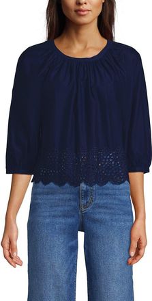 Lands End Gathered Eyelet Top in Deep Sea Navy at Nordstrom, Size X-Small