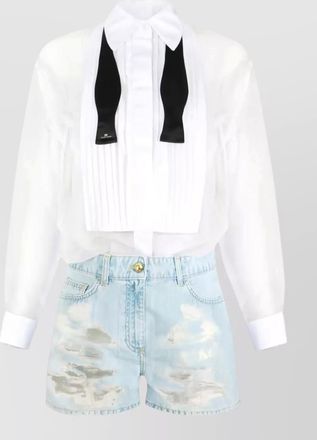 Elisabetta Franchi denim shorts jumpsuit long sleeve blouse