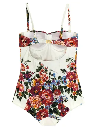 Dolce & Gabbana Floral Print One-Piece Swimsuit - Ivory