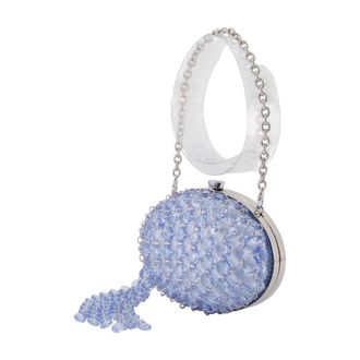 Self Portrait Crystal Chain Oval Clutch - Purple