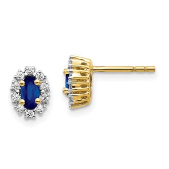 Diamond2Deal 14k Gold 1/5 Ct Lab Grown Diamond and Oval Created Sapphire Halo Stud Earrings