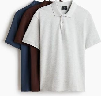 H&M 3-pack Regular Fit Polo Shirts in Dark Brown/blue at Nordstrom, Size Xx-Large