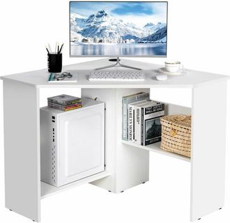 Costway Costway - 90° Corner Desk Computer Table Home Office Writing Desk Workstation w/ Shelves