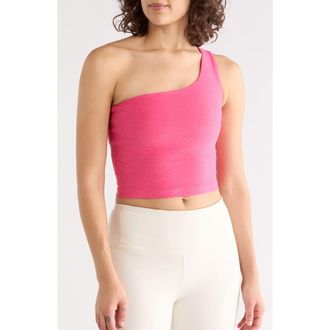 Beyond Yoga Space Dye One Up Asymmetric Crop Tank Top in Vivid Pink Heather at Nordstrom Rack, Size X-Large